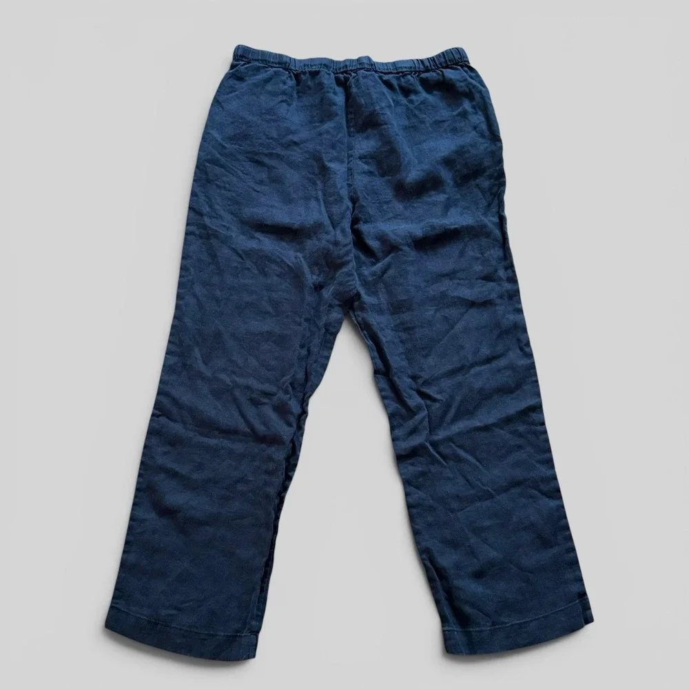Quince 100% Linen Pants Navy Elastic Waist Pockets Coastal Minimalist Womens L